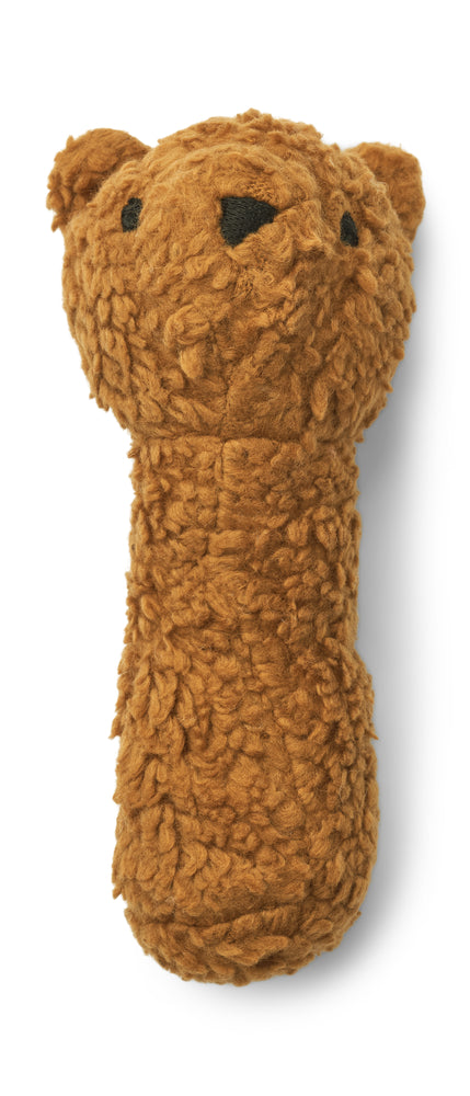 Image d'un doudou hochet en peluche douce.