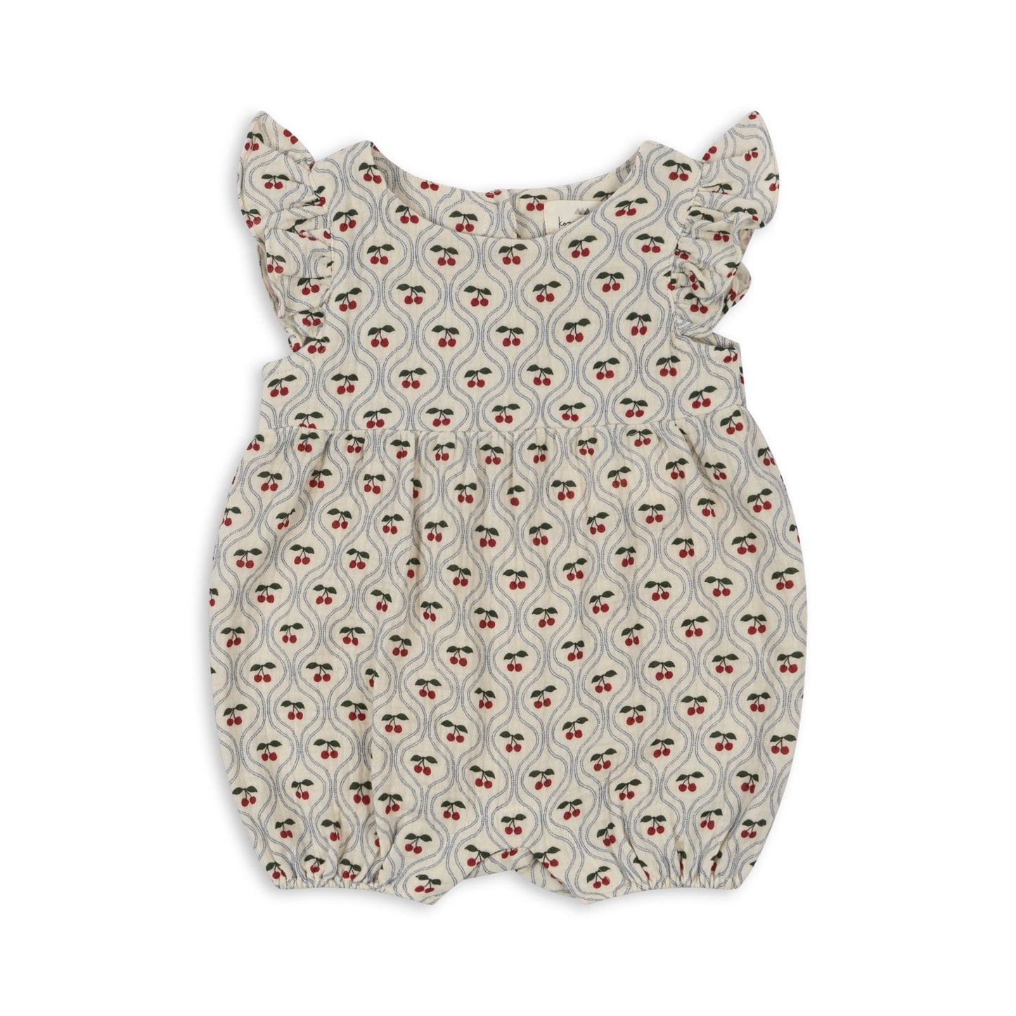 Barboteuse Konges Slojd Coco Frill en mousseline légère, 100% coton biologique, volants décoratifs, boutons ouvrables, tailles 1 mois à 3 ans