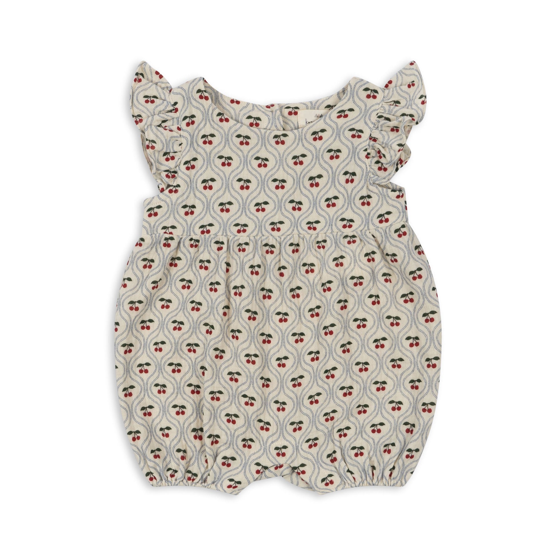 Barboteuse Konges Slojd Coco Frill en mousseline légère, 100% coton biologique, volants décoratifs, boutons ouvrables, tailles 1 mois à 3 ans