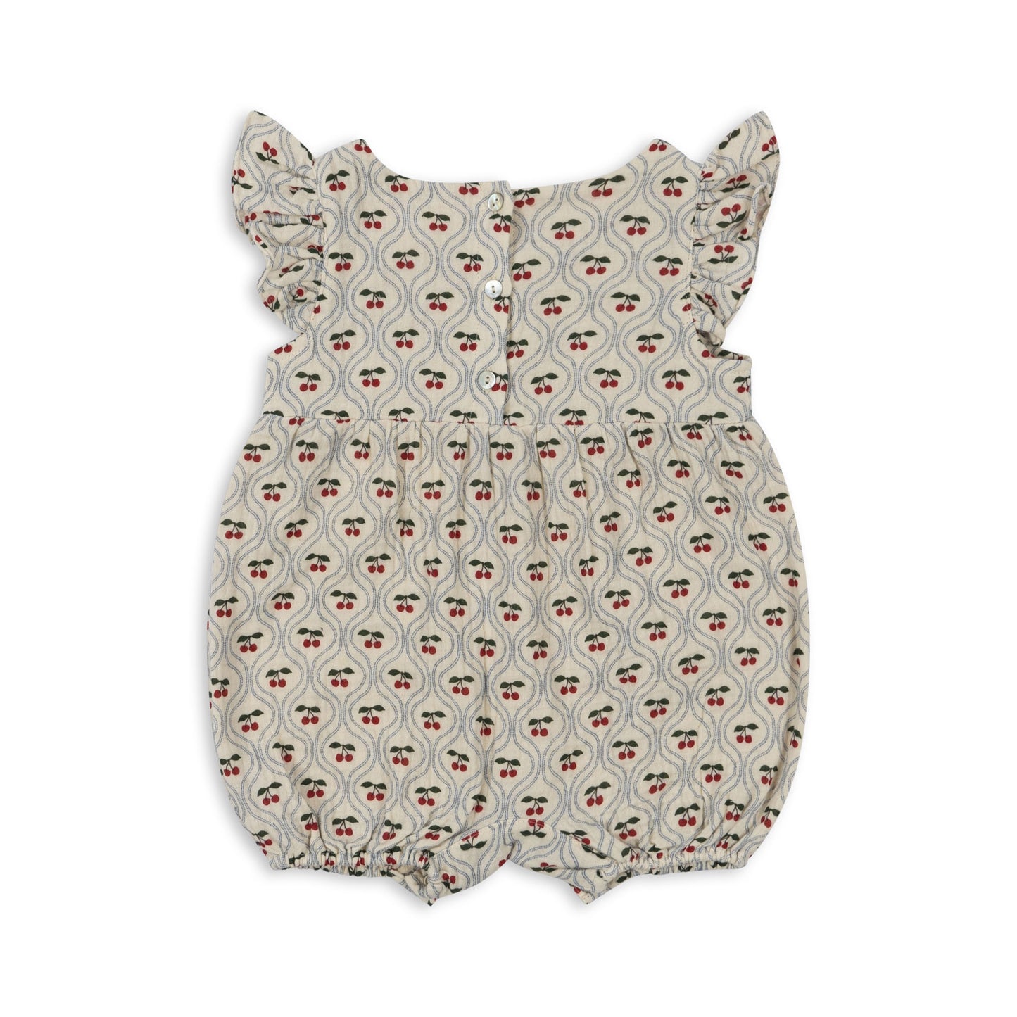 Barboteuse Konges Slojd Coco Frill en mousseline légère, 100% coton biologique, volants décoratifs, boutons ouvrables, tailles 1 mois à 3 ans