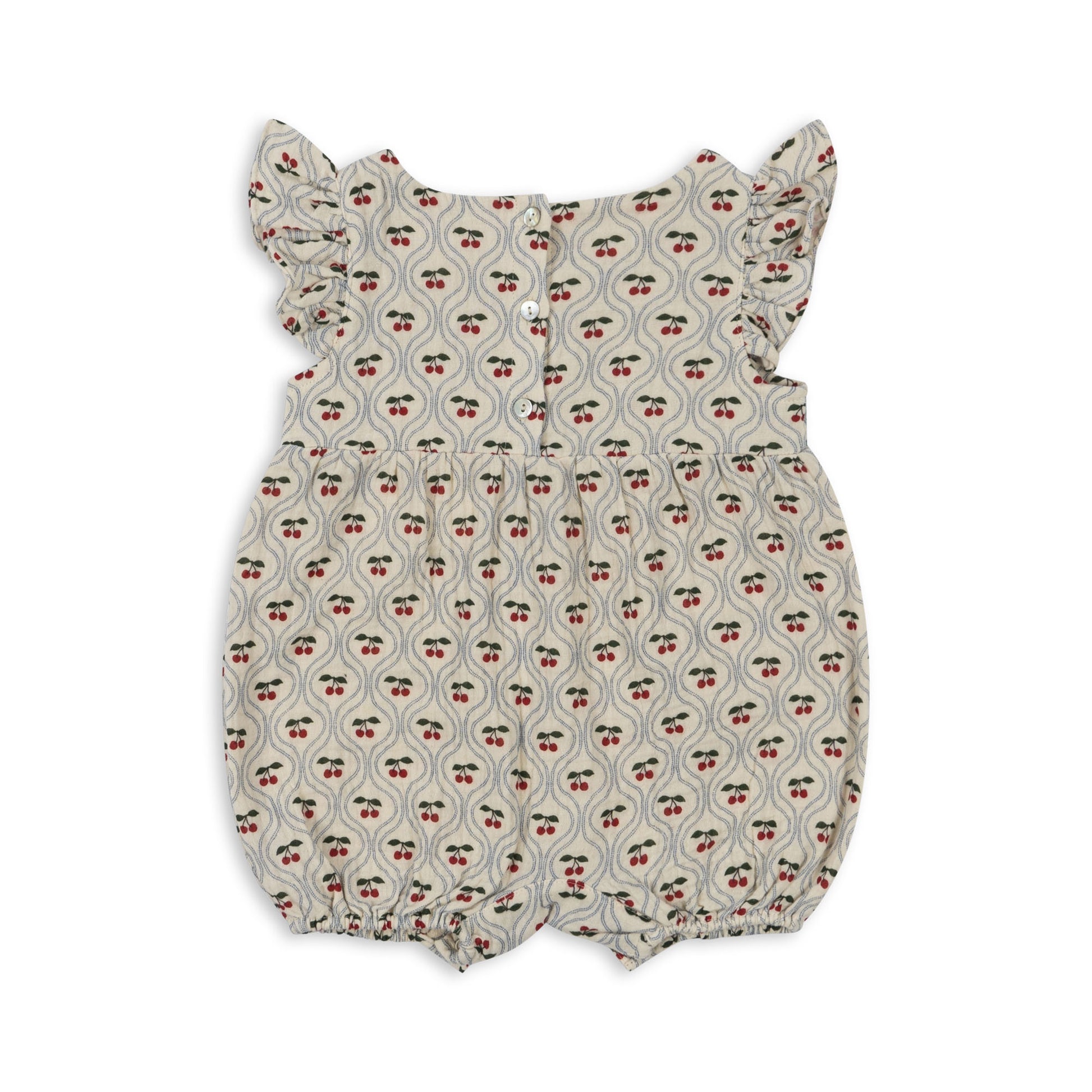 Barboteuse Konges Slojd Coco Frill en mousseline légère, 100% coton biologique, volants décoratifs, boutons ouvrables, tailles 1 mois à 3 ans